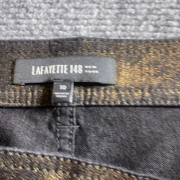 Lafayette 148 Pants Womens 10 Black Gold Shimmer Straight Leg Stretch Je… - Picture 4 of 11